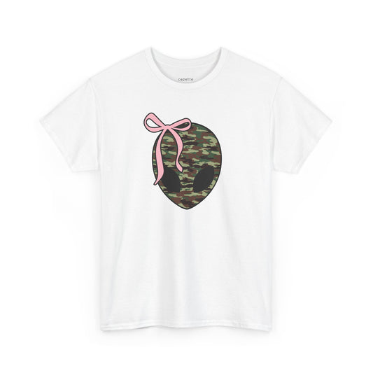 Camo Alien Head Tee with Pink Bo