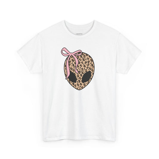 Leopard Alien Head Tee with Pink Bo