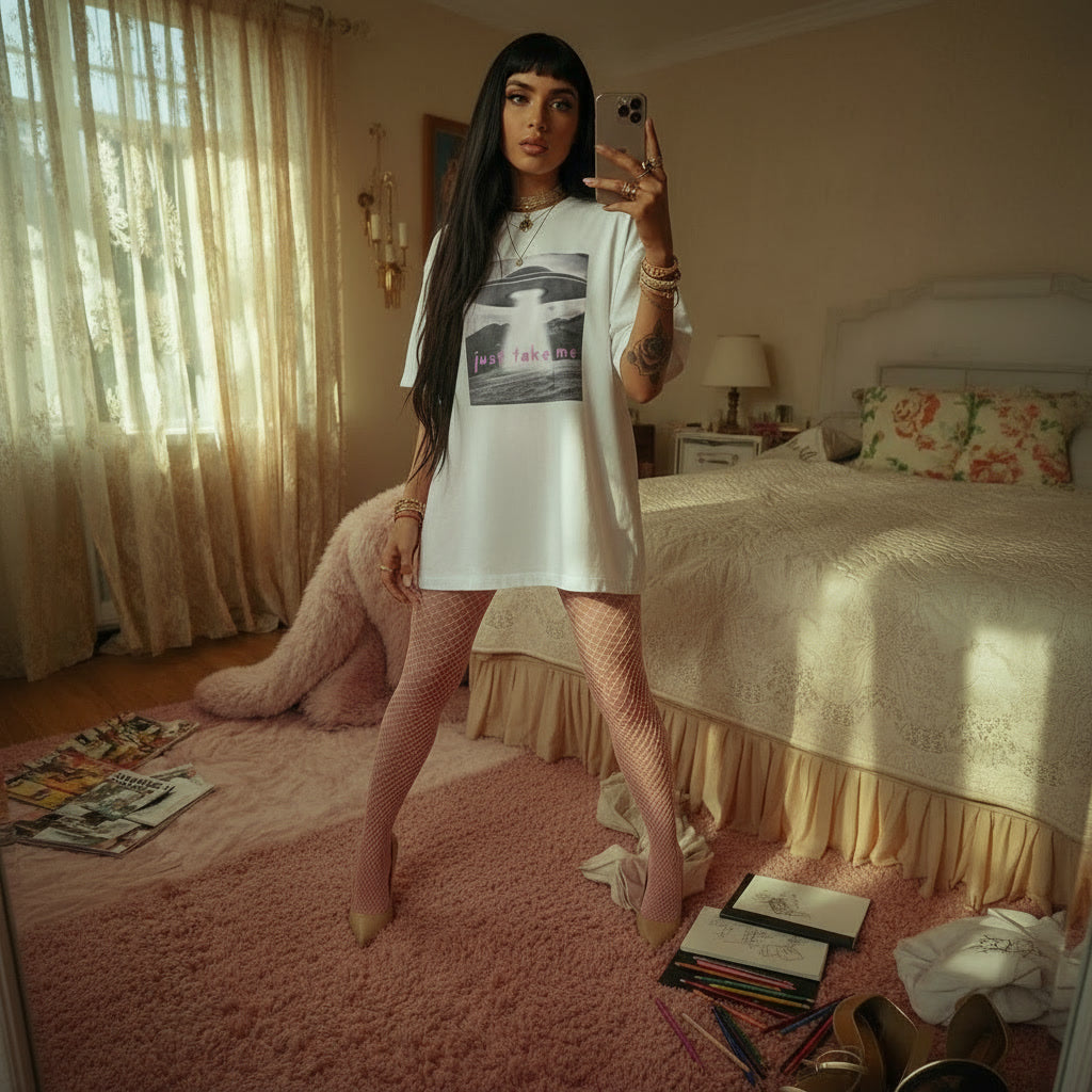 Just Take Me Alien Spaceship Tee — Pink