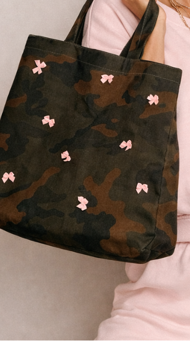 Camo Tote with Pink Bow