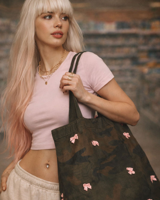 Camo Tote with Pink Bow