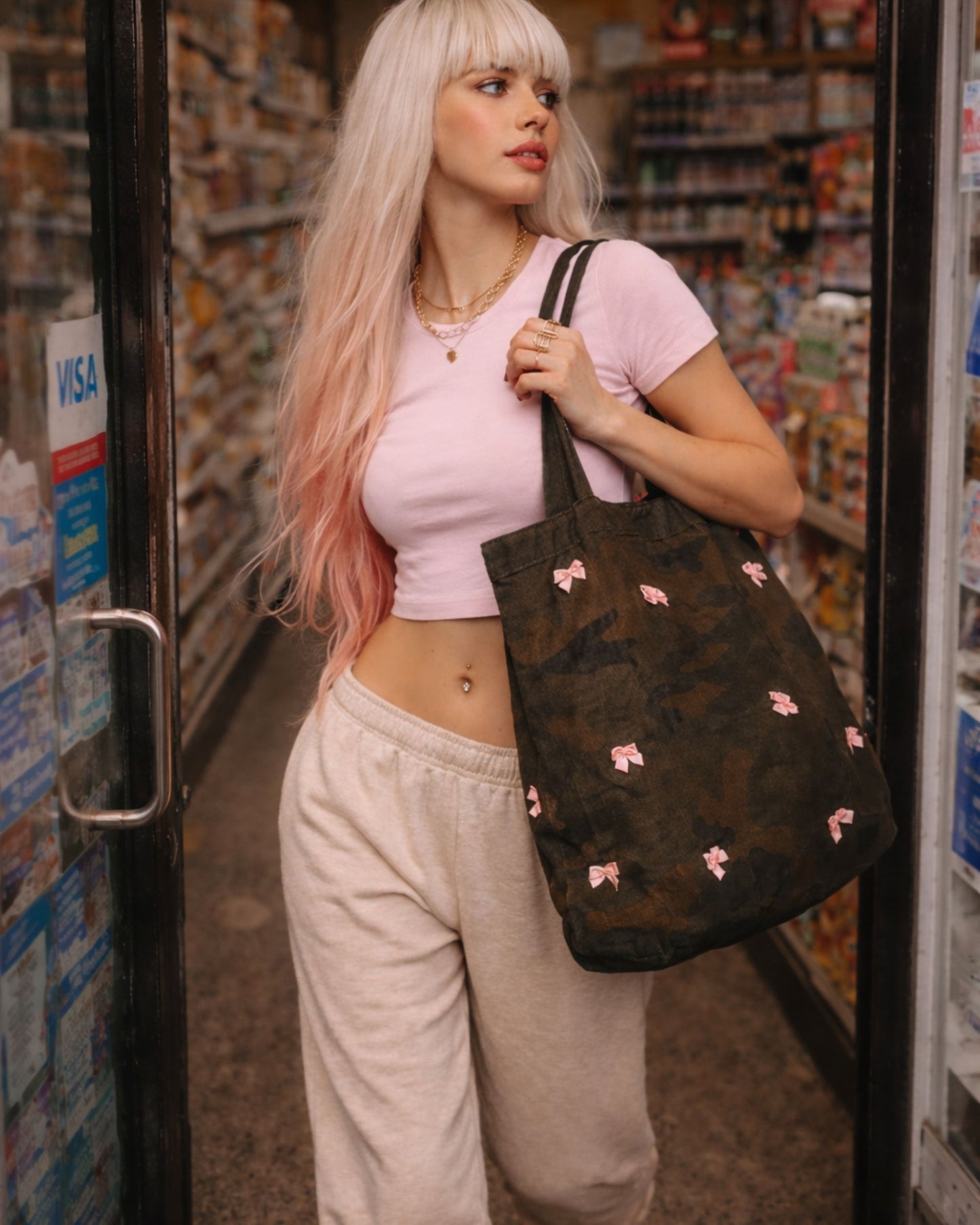 Camo Tote with Pink Bow