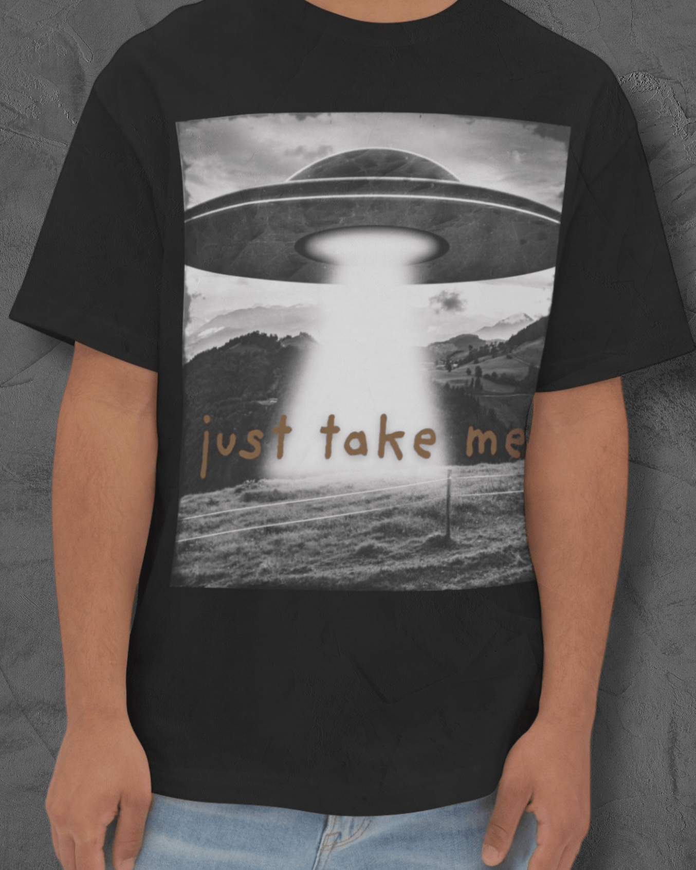 Just Take Me Alien Spaceship Tee — Bronze