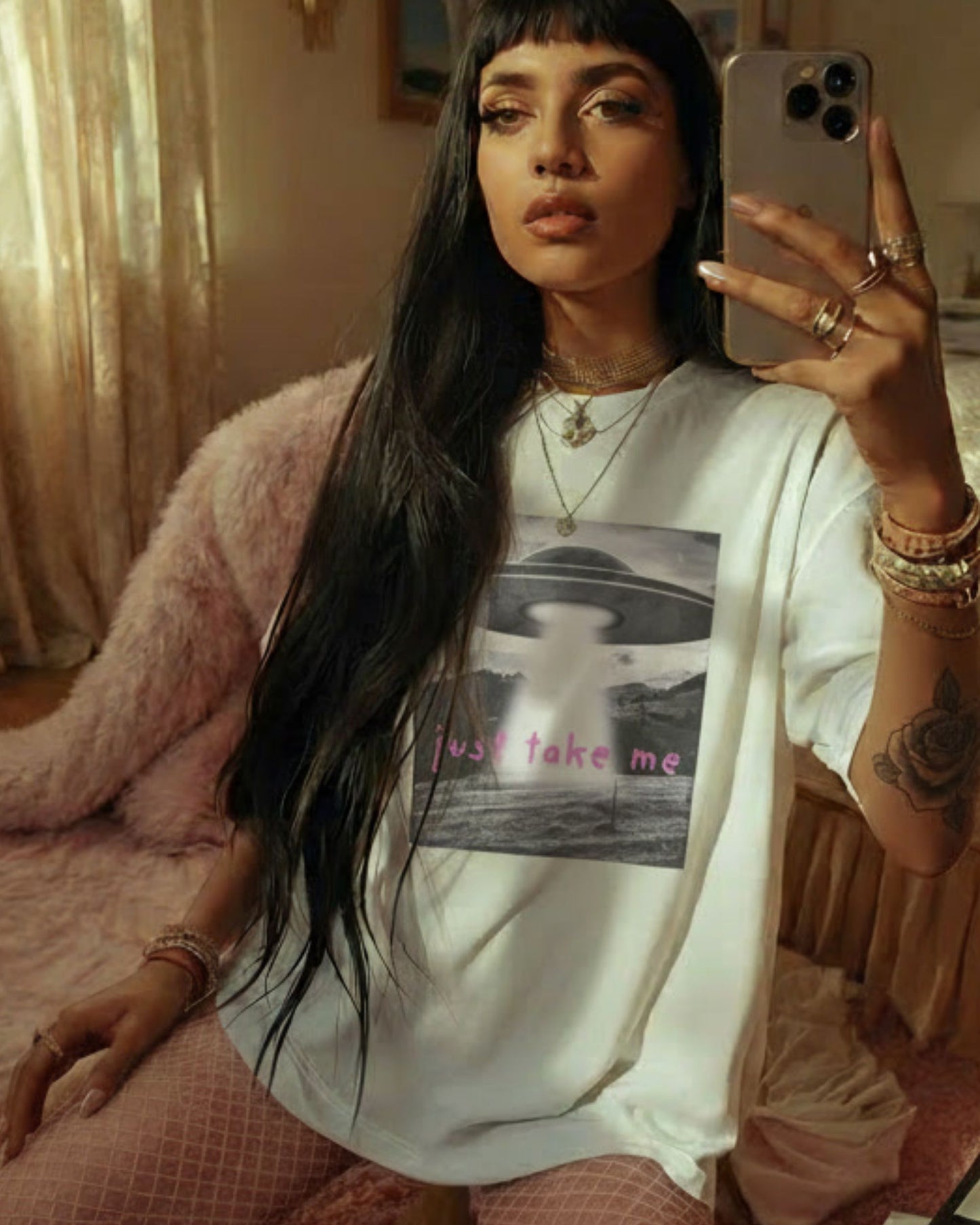 Just Take Me Alien Spaceship Tee — Pink