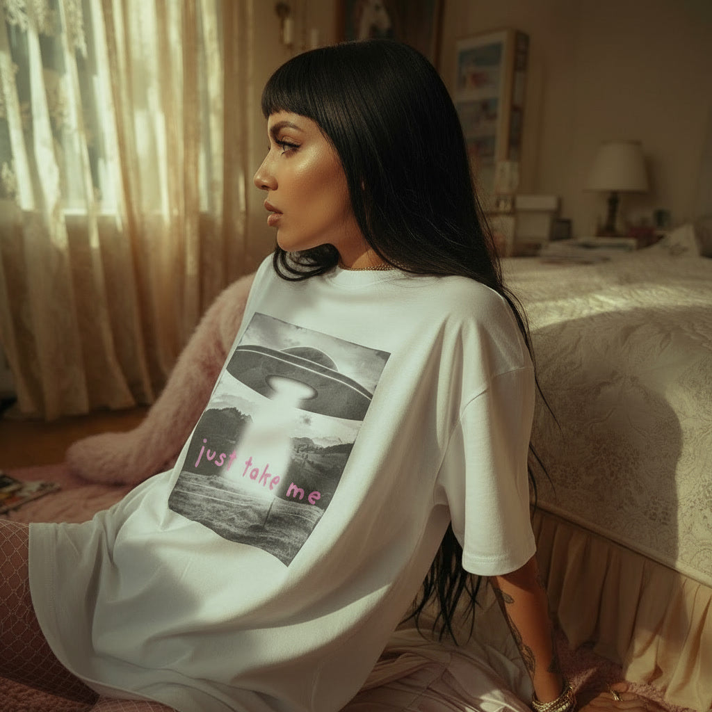 Just Take Me Alien Spaceship Tee — Pink
