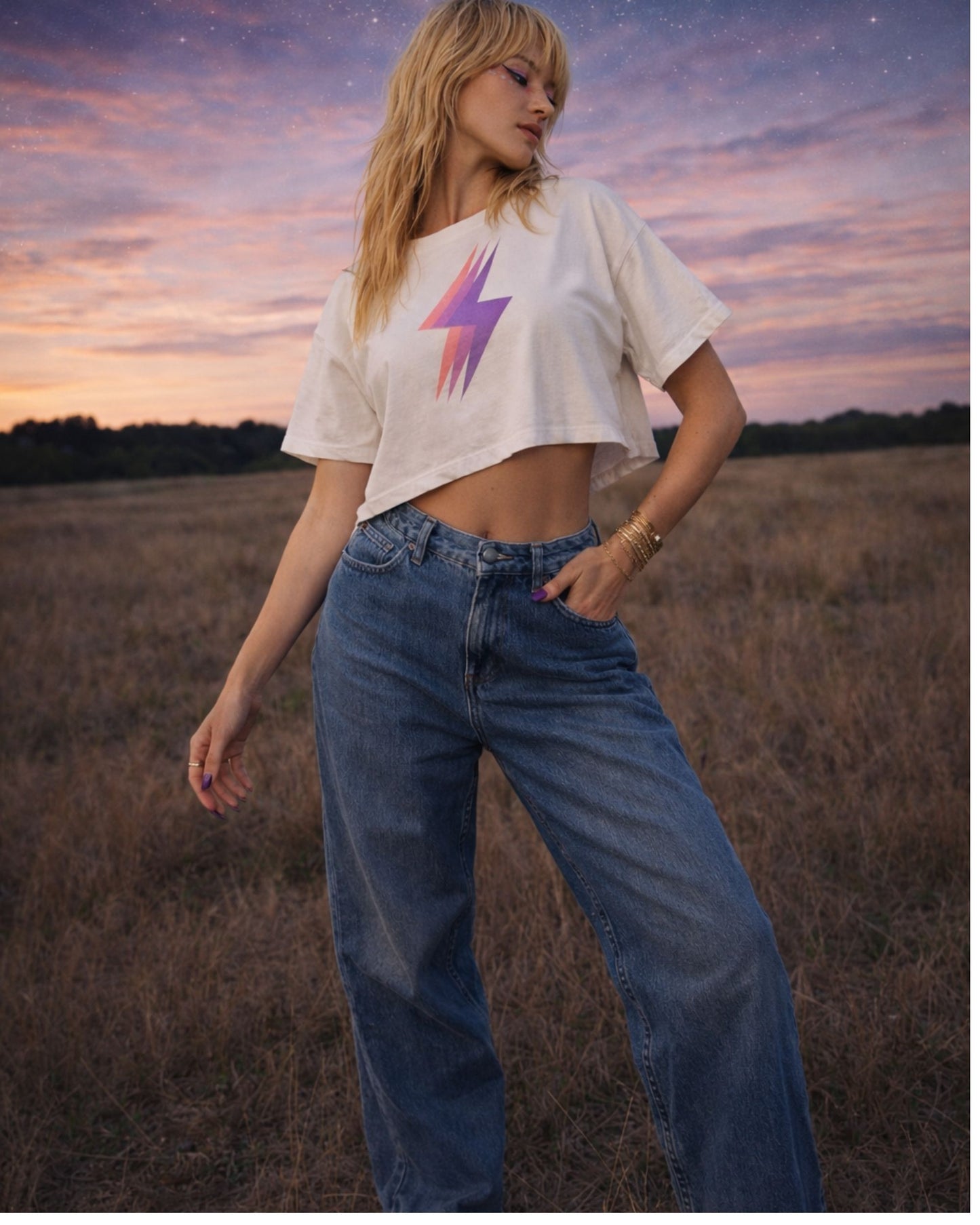 Pastel Lightning Bolt Cropped Tee