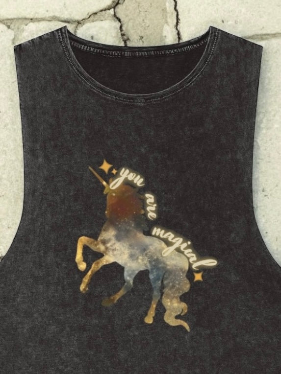You are Magical Unicorn Sleeveless Graphic Stonewash Tank
