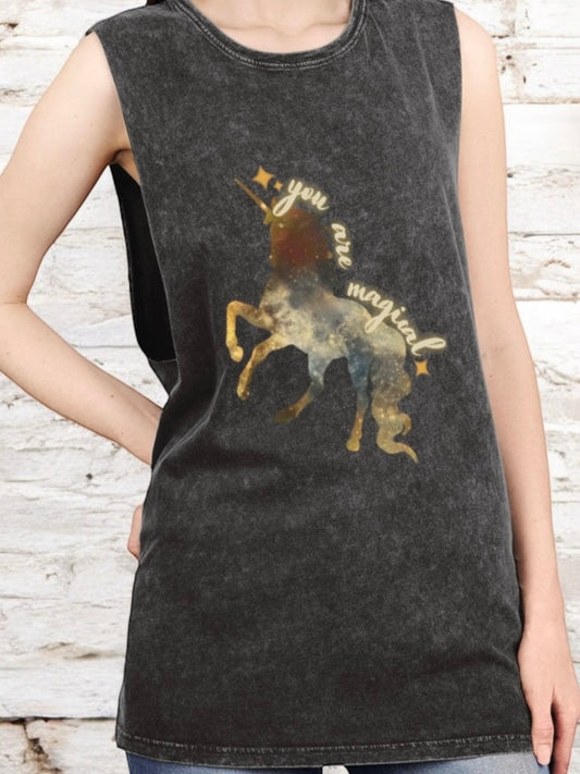 You are Magical Unicorn Sleeveless Graphic Stonewash Tank